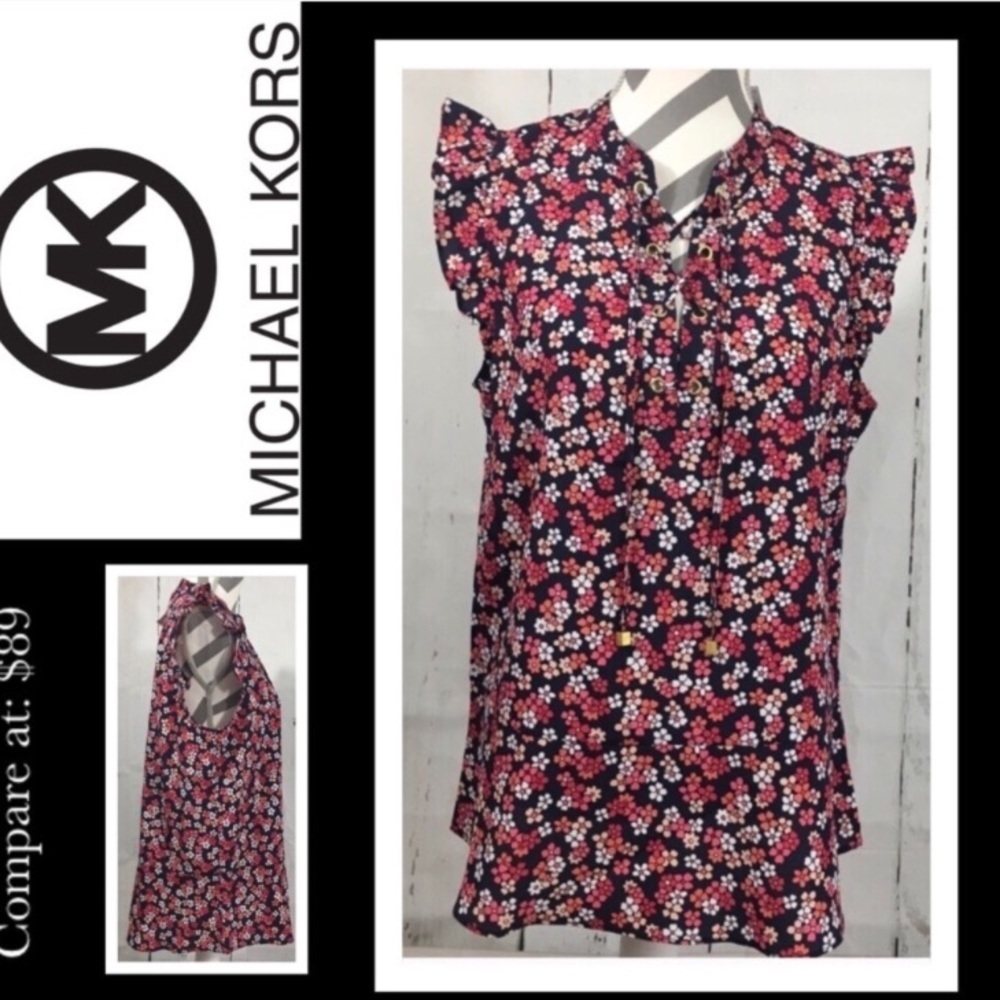 New! Michael Kors Sleeveless Floral Blouse Large